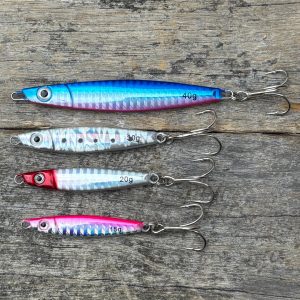 4 SnapperTackle Kahawai Jigs side-by-side